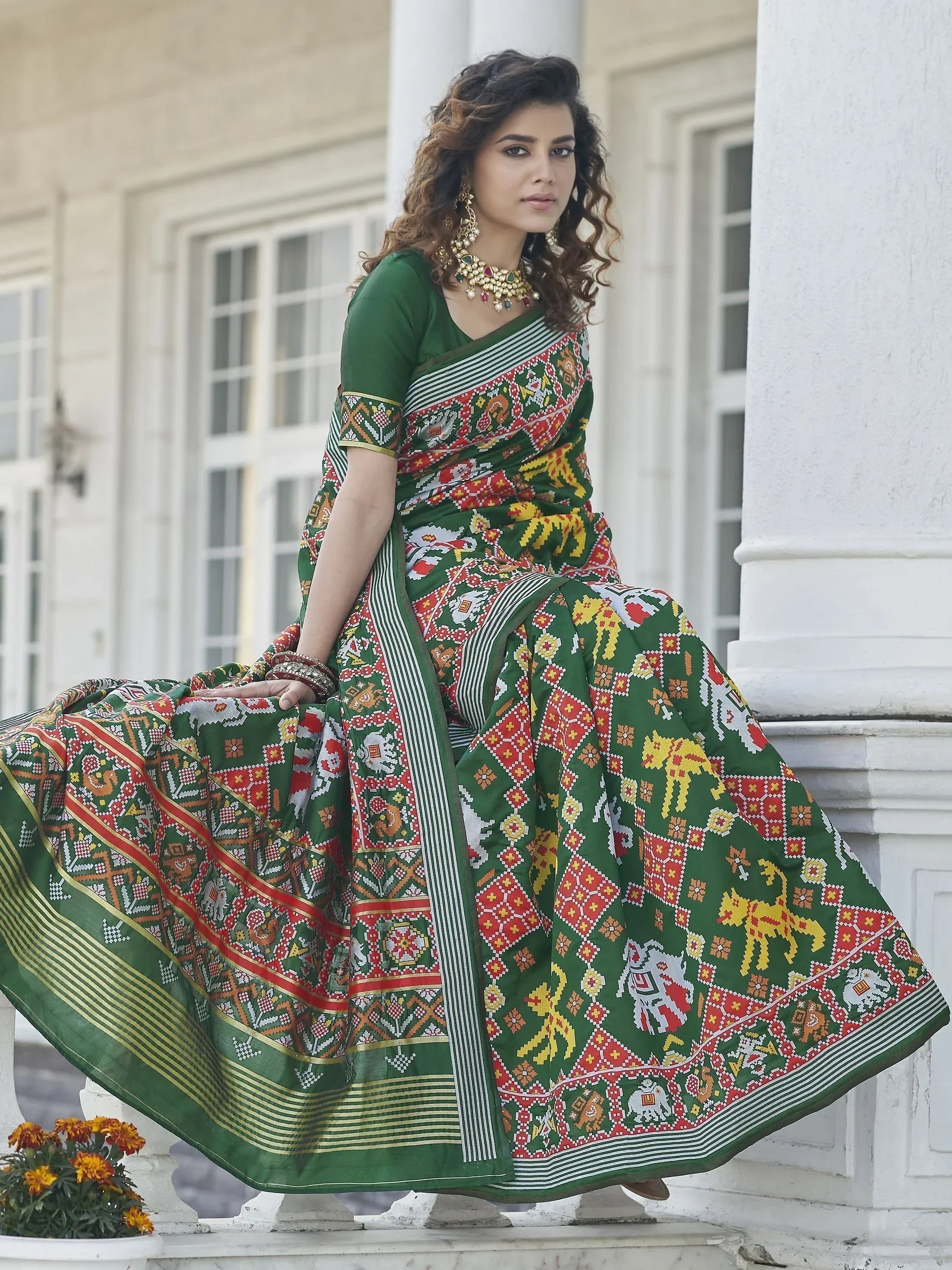 Lovable Green Weaving Patola Silk Wedding Wear Saree
