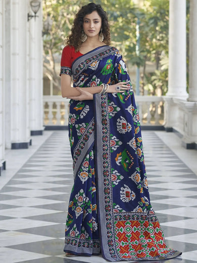 Pleasing Navy Blue Weaving Patola Silk Wedding Wear Saree