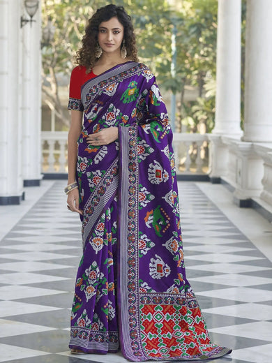 Delightful Purple Weaving Patola Silk Wedding Wear Saree