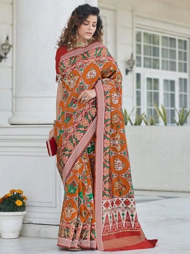 Phenomenal Dusty Orange Patola Weaving Silk Festive Wear Saree