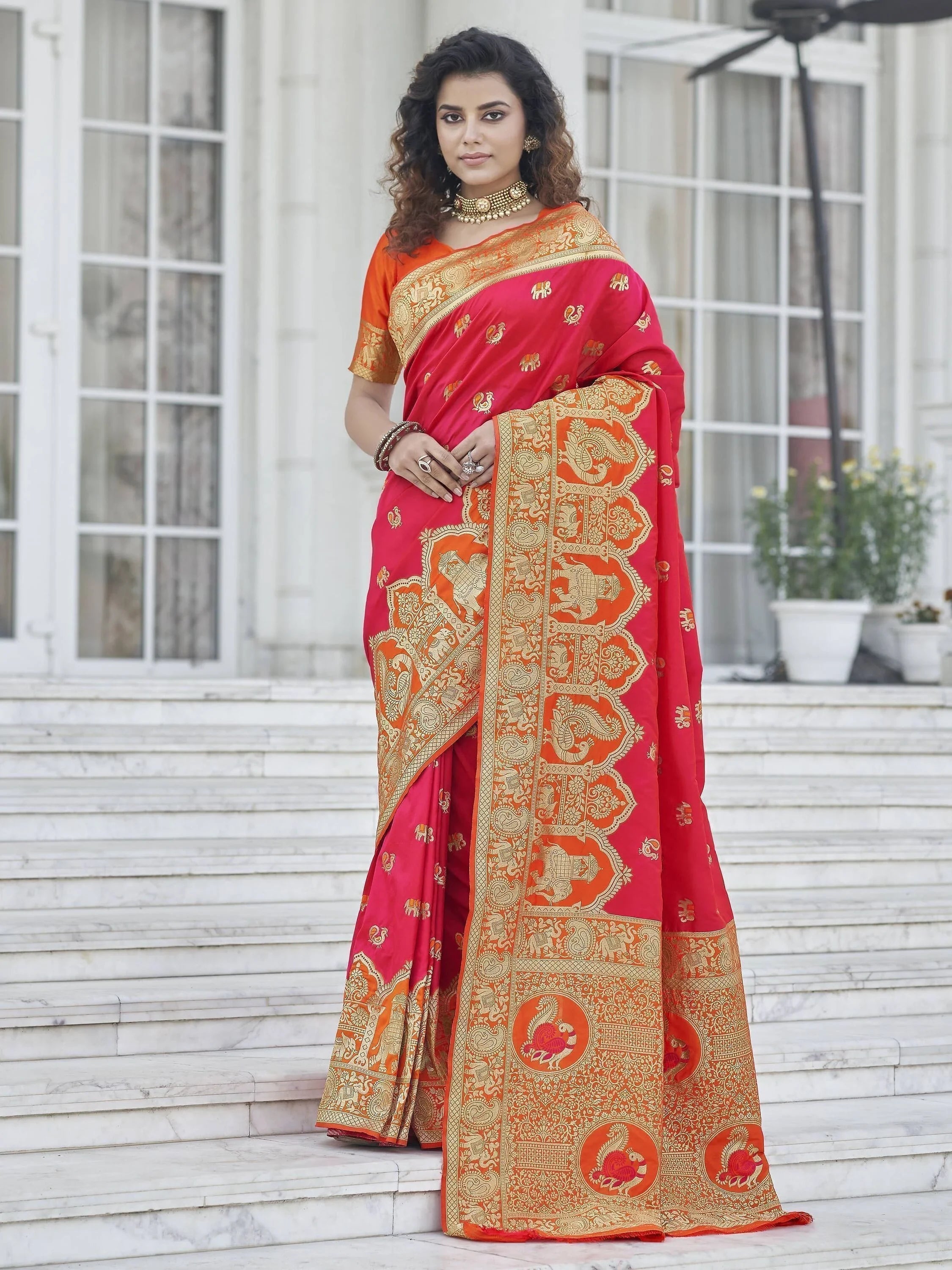Admirable Pink Zari Weaving Banarasi Silk Wedding Wear Saree