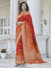 Extraordinary Red Zari Weaving Banarasi Silk Wedding Wear Saree