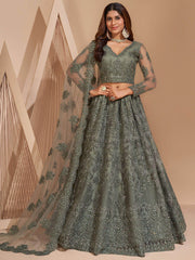 Marvelous Light Green Heavy Embroidered Net Party Wear Lehenga Choli