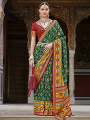 Amazing Green Color Printed Silk Traditional Saree With Blouse
