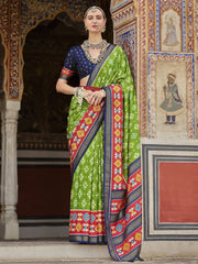 Fantastical Green Color Printed Silk Event Wear Saree With Blouse