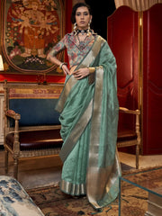 Ravishing Sea Green Handloom Weaving Chiffon Event Wear Saree