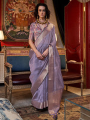 Captivating Lavender Handloom Weaving Function Wear Saree With Blouse