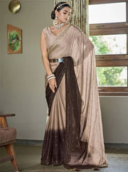 Brown Shaded Swarovski Work Silk Saree With Blouse