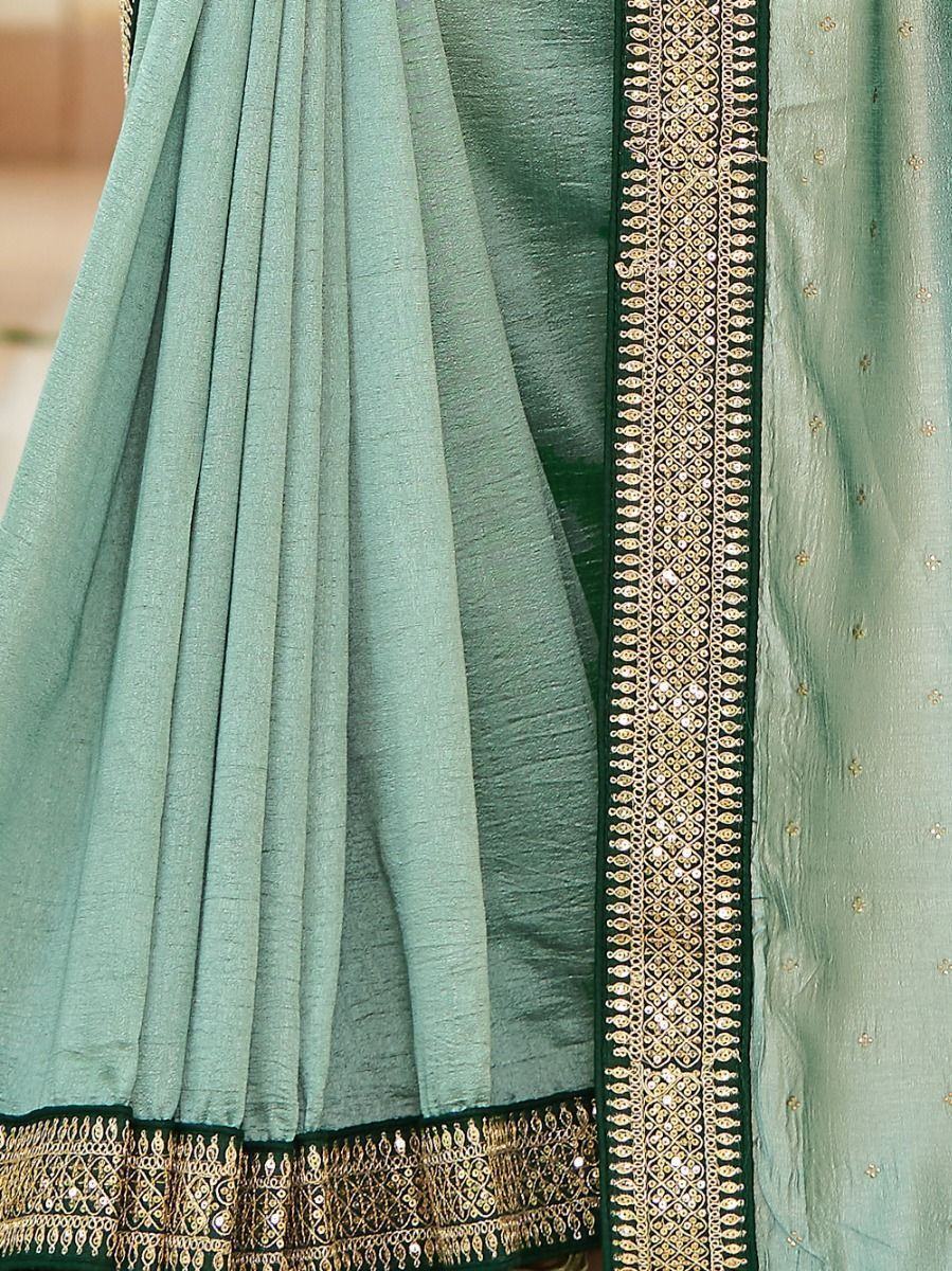 Abundant Sky-Blue Thread embroidered Vichitra Party Wear Saree
