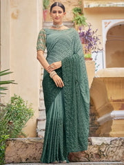Ombre Green Fully Sequined Embroidered Chinon Party Wear Saree