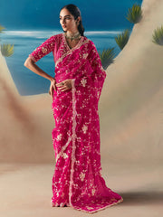 Incredible Pink Sequins Georgette Party Wear Saree With Blouse