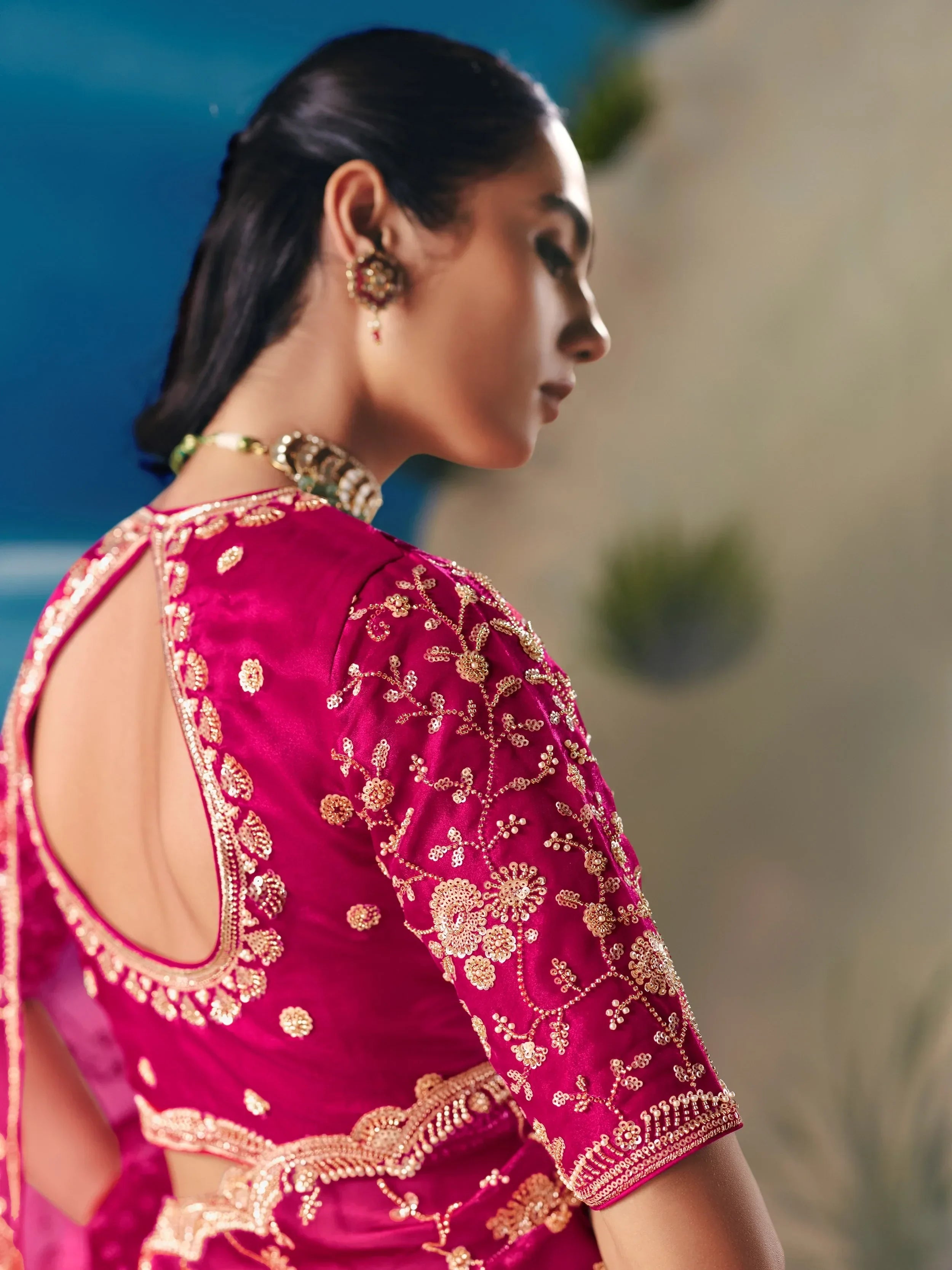 Incredible Pink Sequins Georgette Party Wear Saree With Blouse