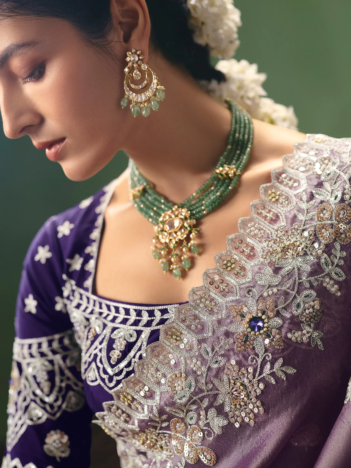 Appealing Purple Sequins Silk Reception Wear Saree With Blouse