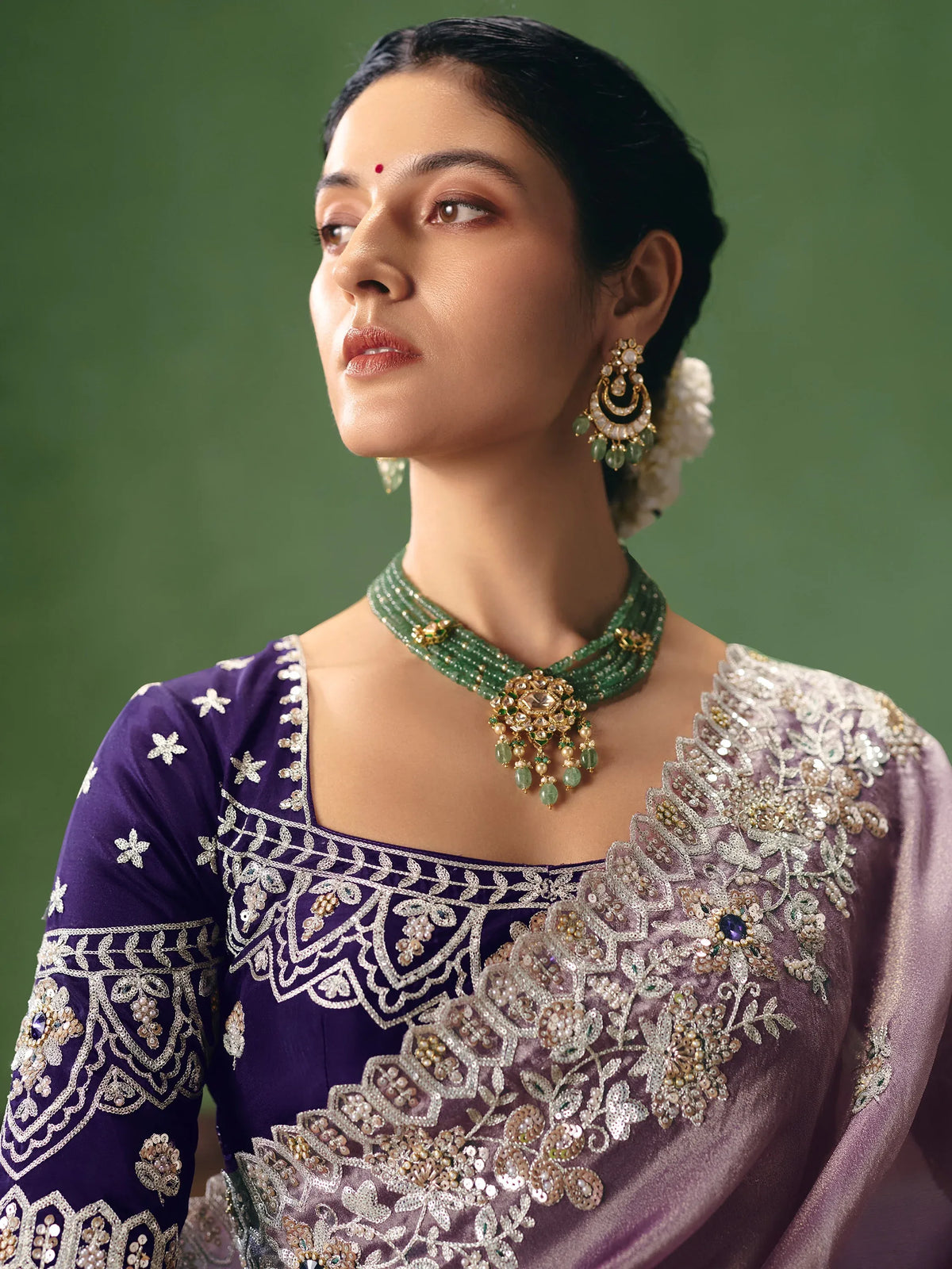 Appealing Purple Sequins Silk Reception Wear Saree With Blouse