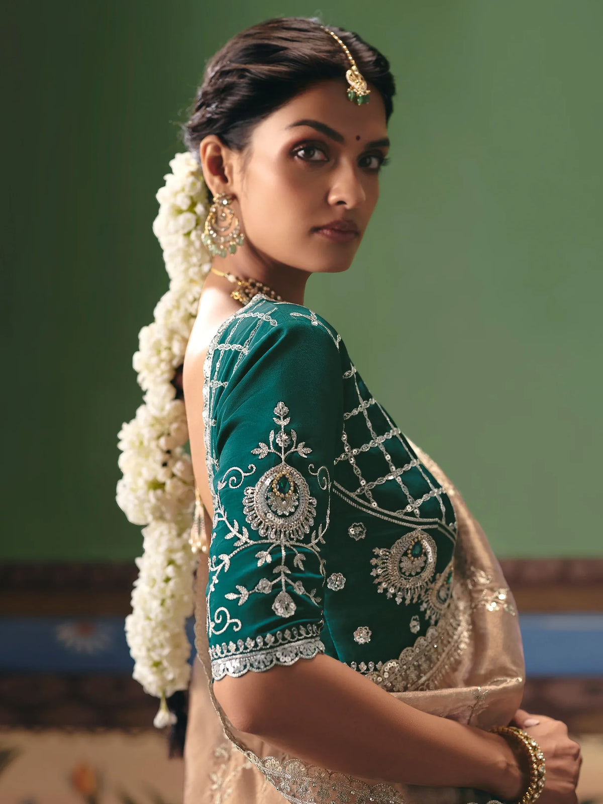 Wonderful Beige Dori Embroidery Silk Marriage Wear Saree With Blouse
