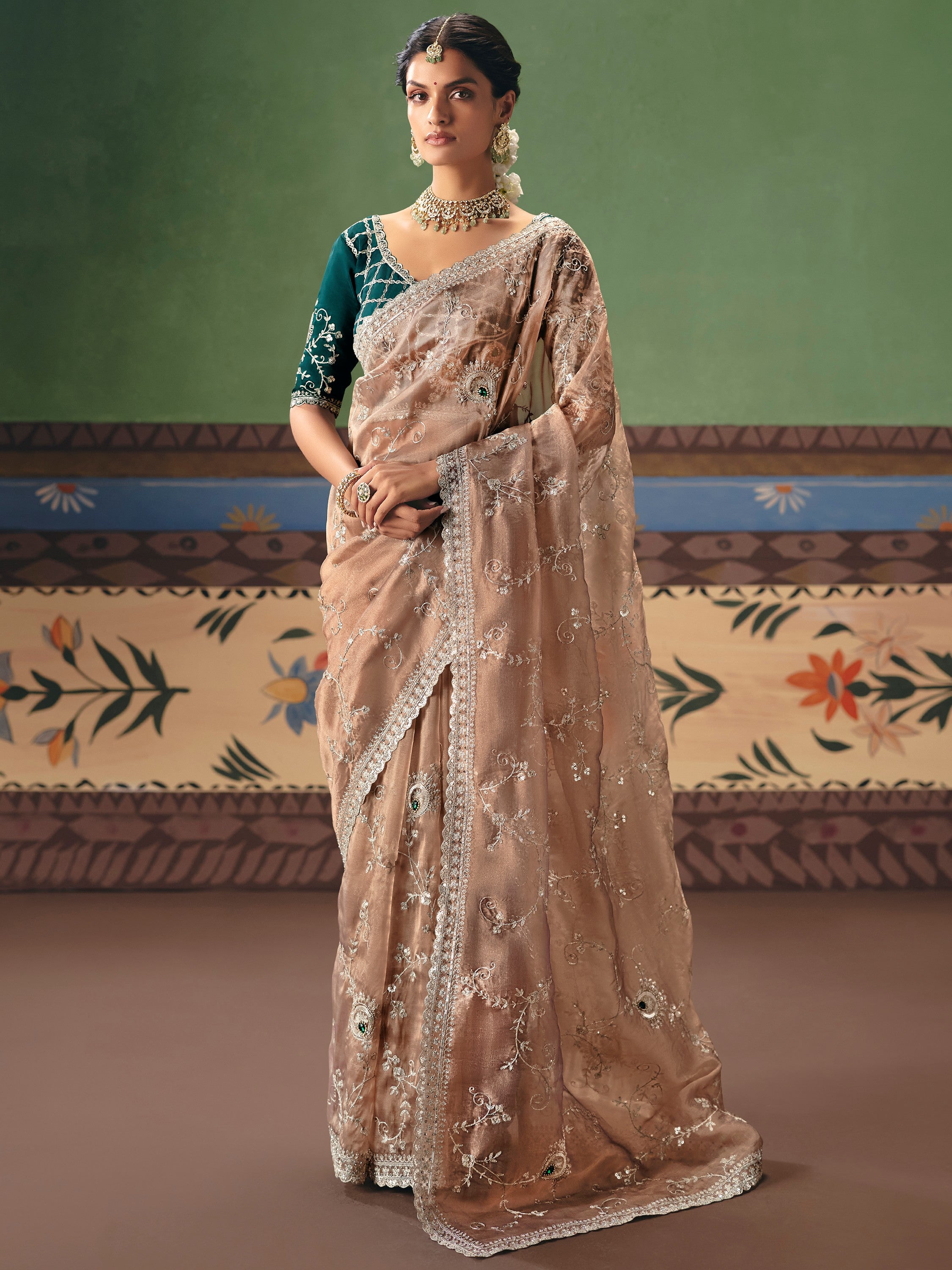 Wonderful Beige Dori Embroidery Silk Marriage Wear Saree With Blouse