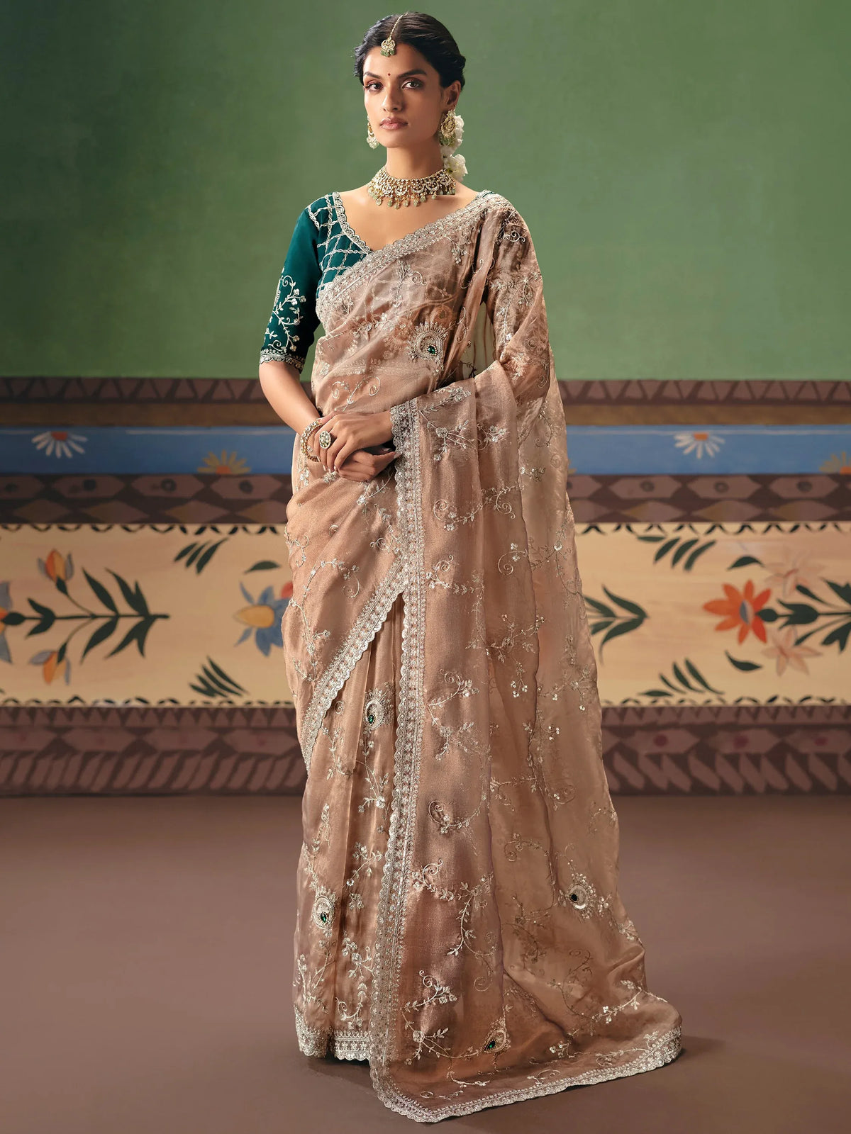 Wonderful Beige Dori Embroidery Silk Marriage Wear Saree With Blouse
