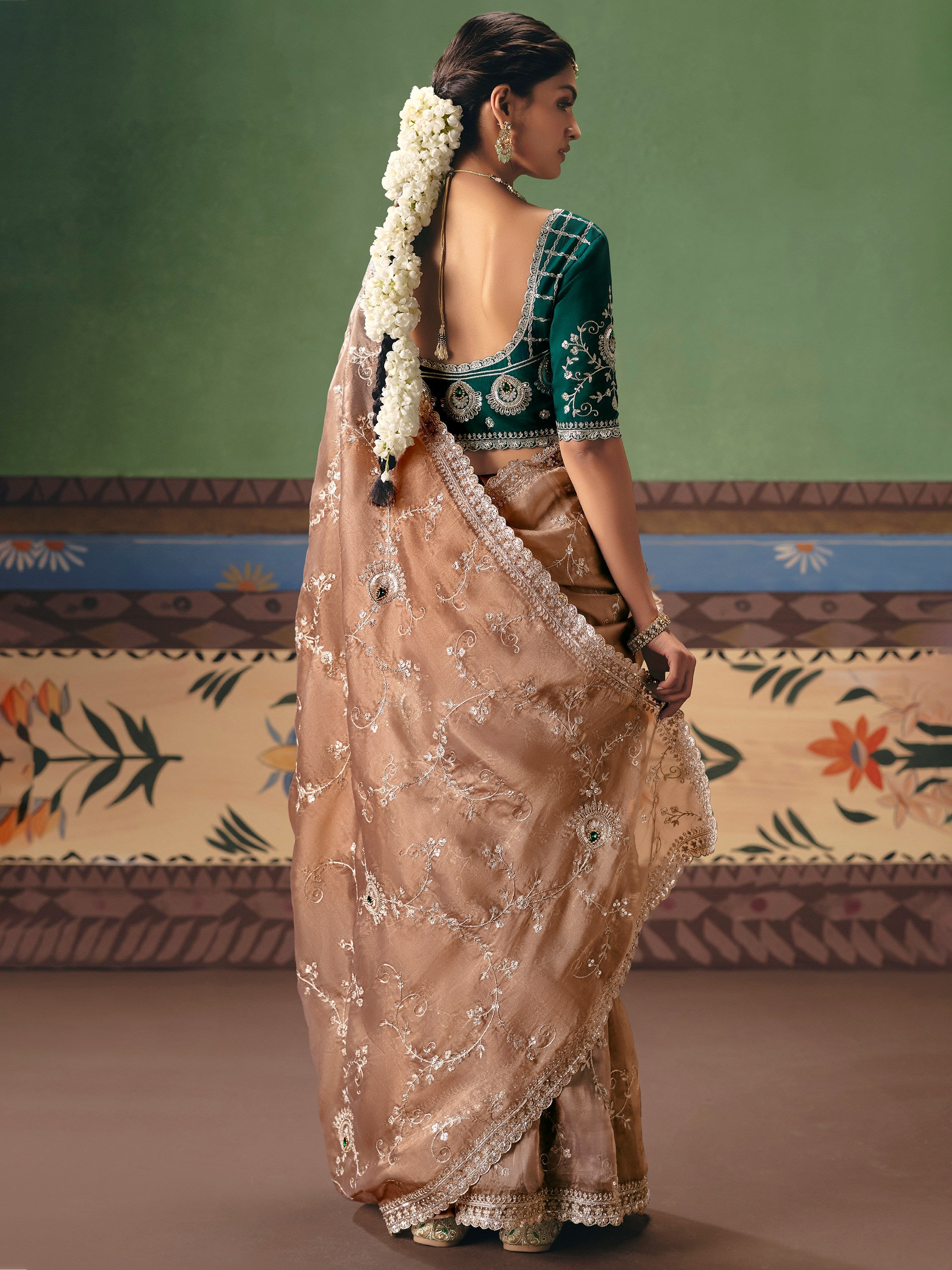 Wonderful Beige Dori Embroidery Silk Marriage Wear Saree With Blouse
