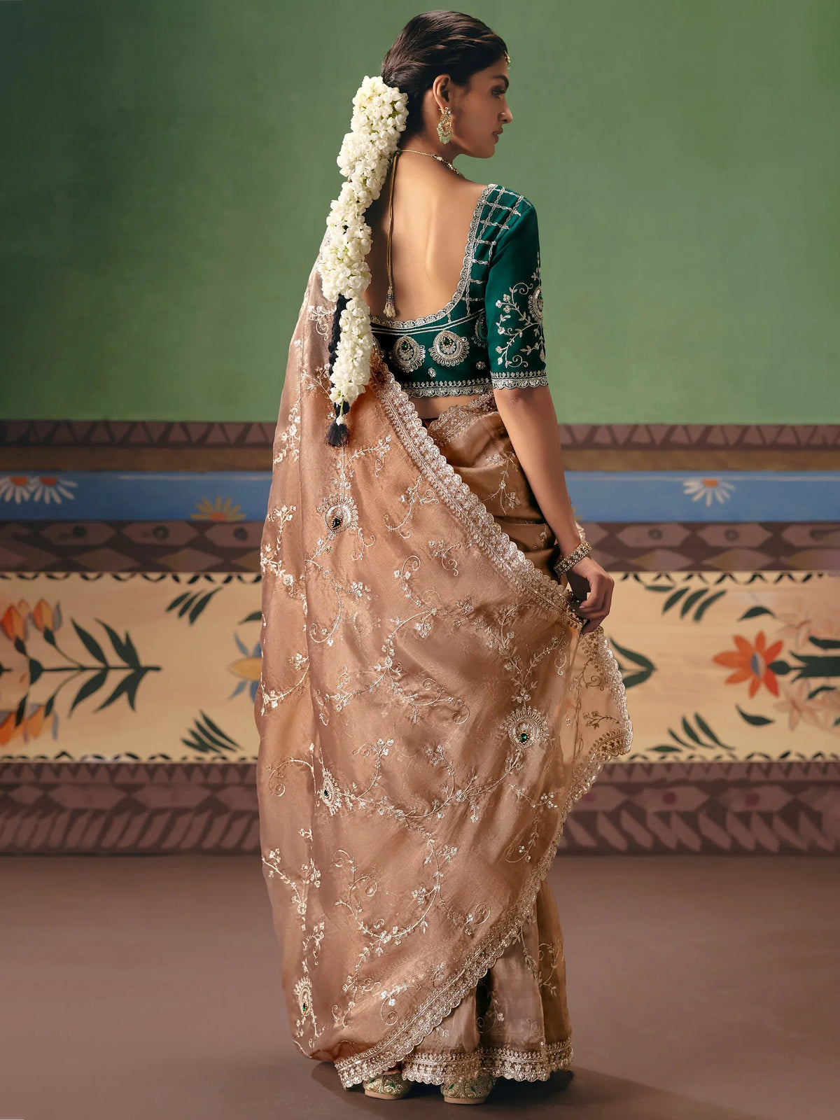 Wonderful Beige Dori Embroidery Silk Marriage Wear Saree With Blouse