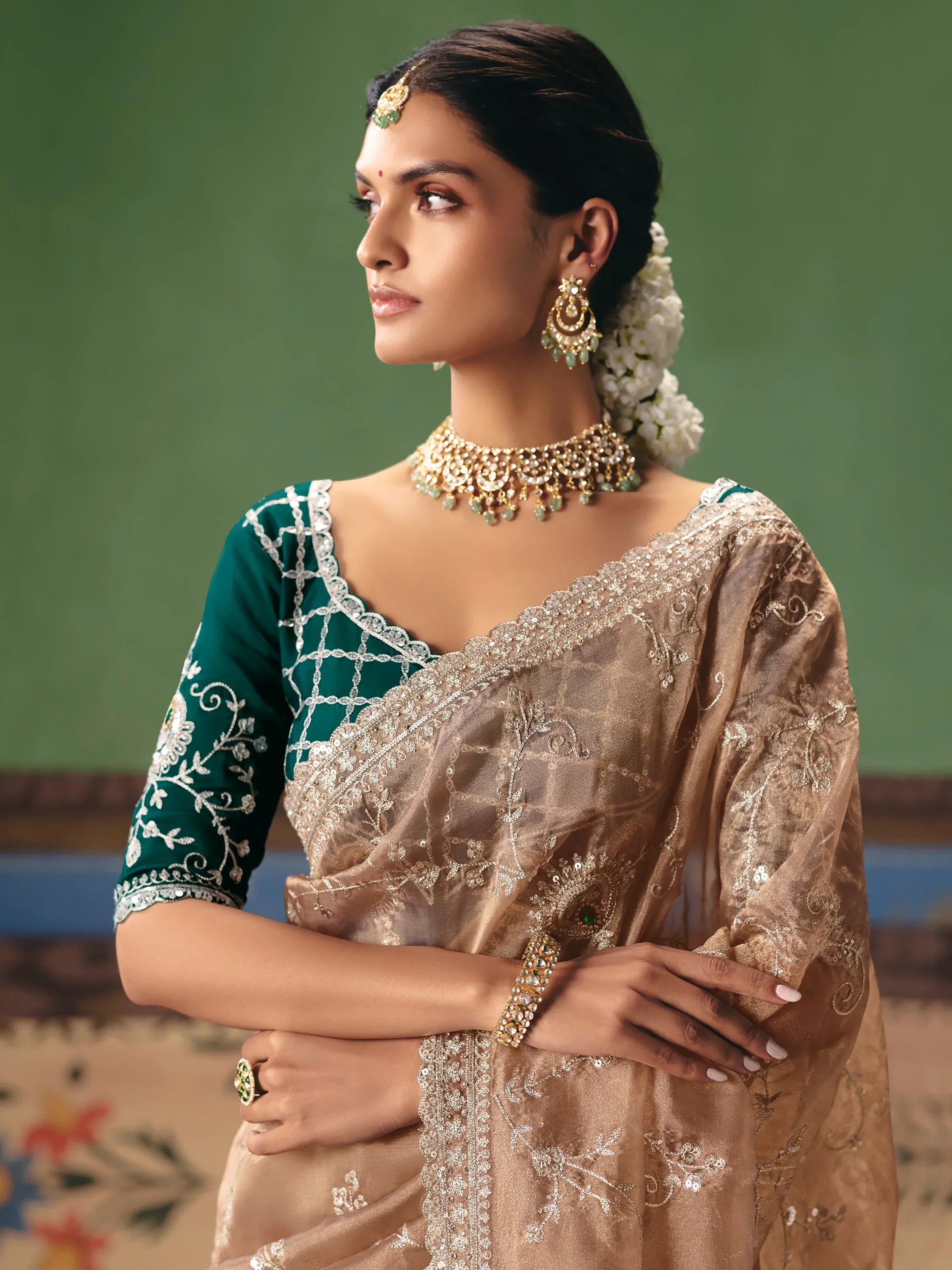 Wonderful Beige Dori Embroidery Silk Marriage Wear Saree With Blouse