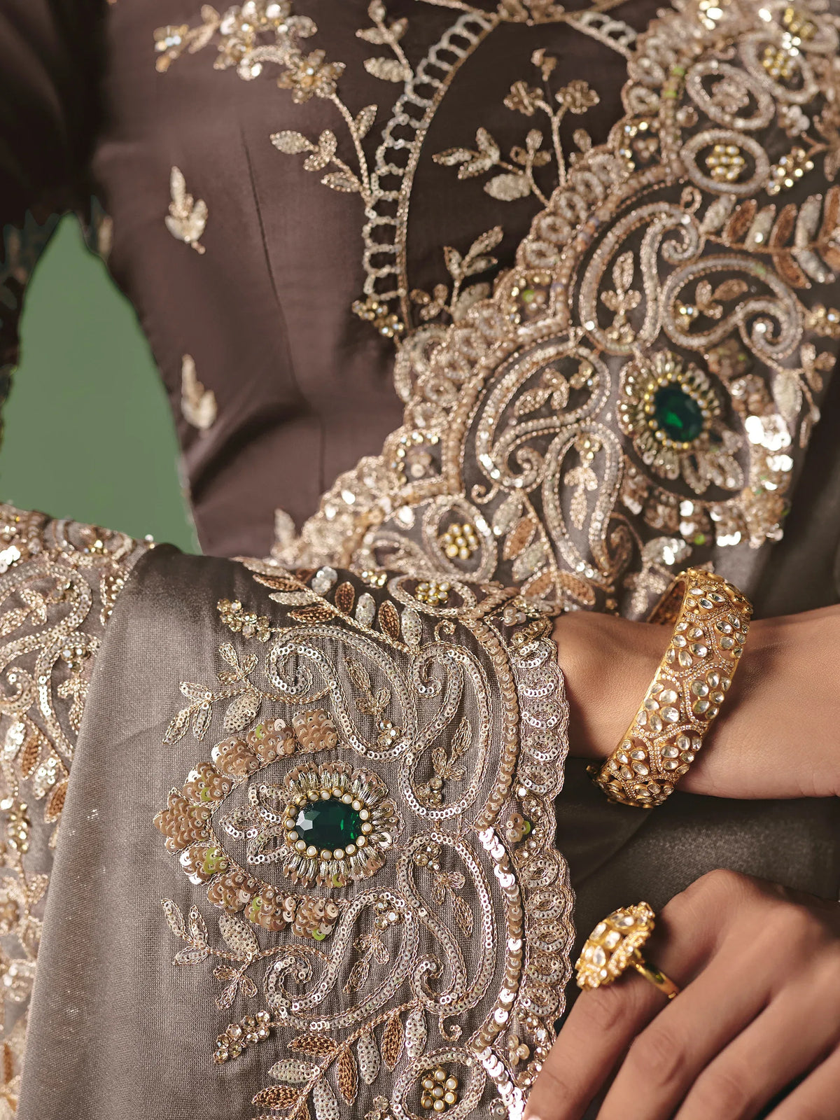 Tremendous Gray Stone Embroidery Silk Reception Wear Saree With Blouse