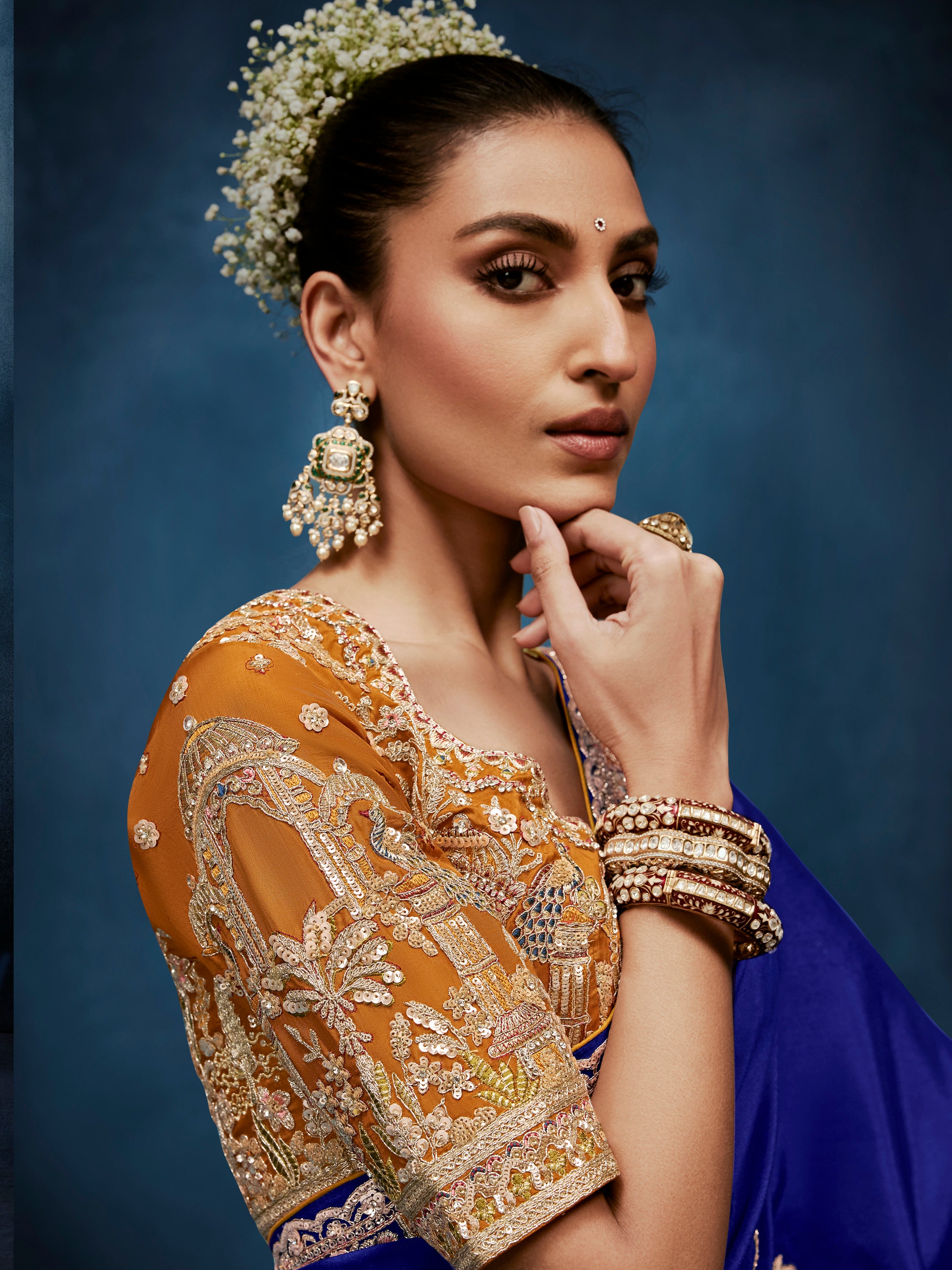 Noteworthy Blue Sequins Silk Traditional Saree With Blouse