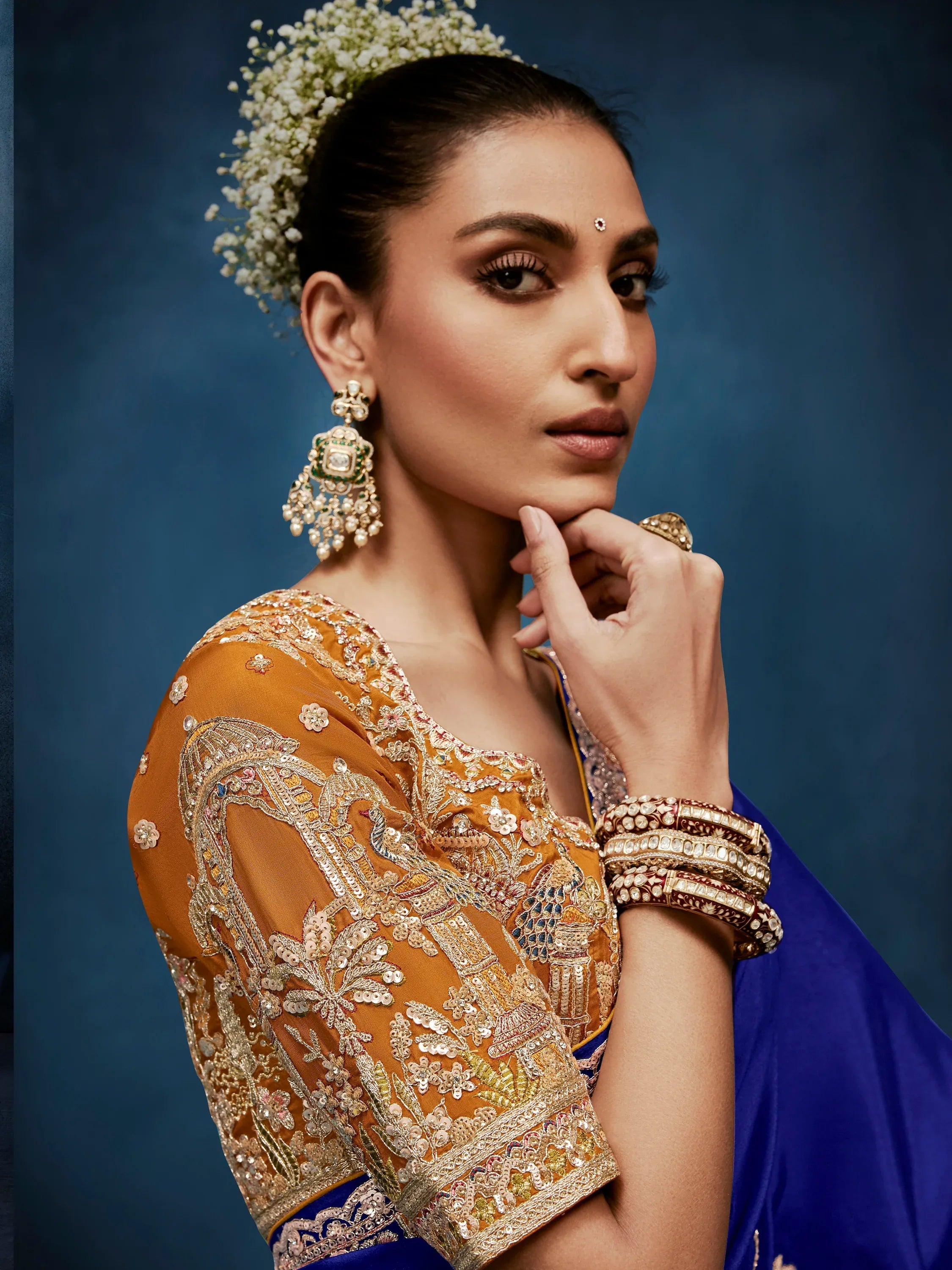 Noteworthy Blue Sequins Silk Traditional Saree With Blouse