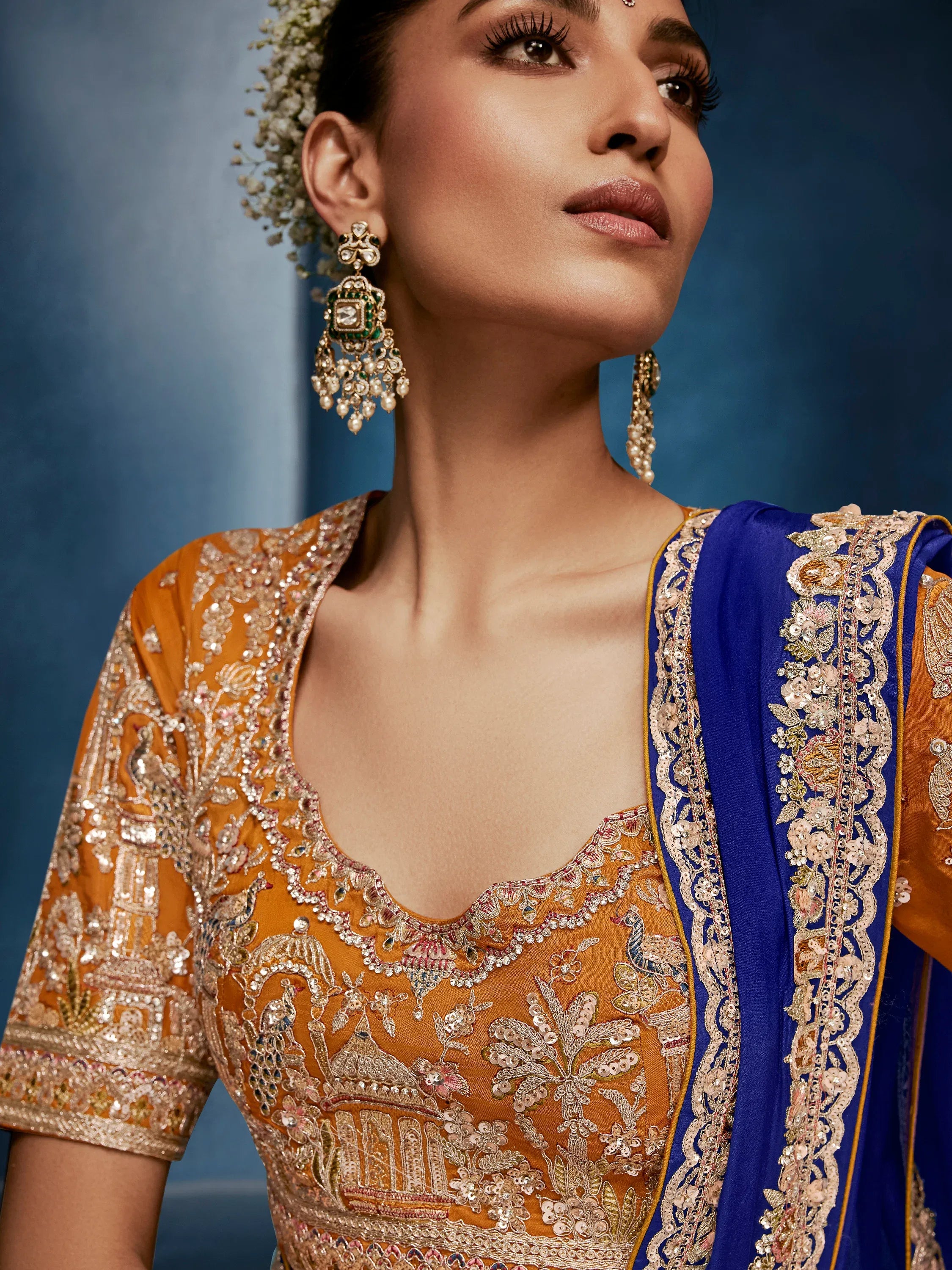 Noteworthy Blue Sequins Silk Traditional Saree With Blouse