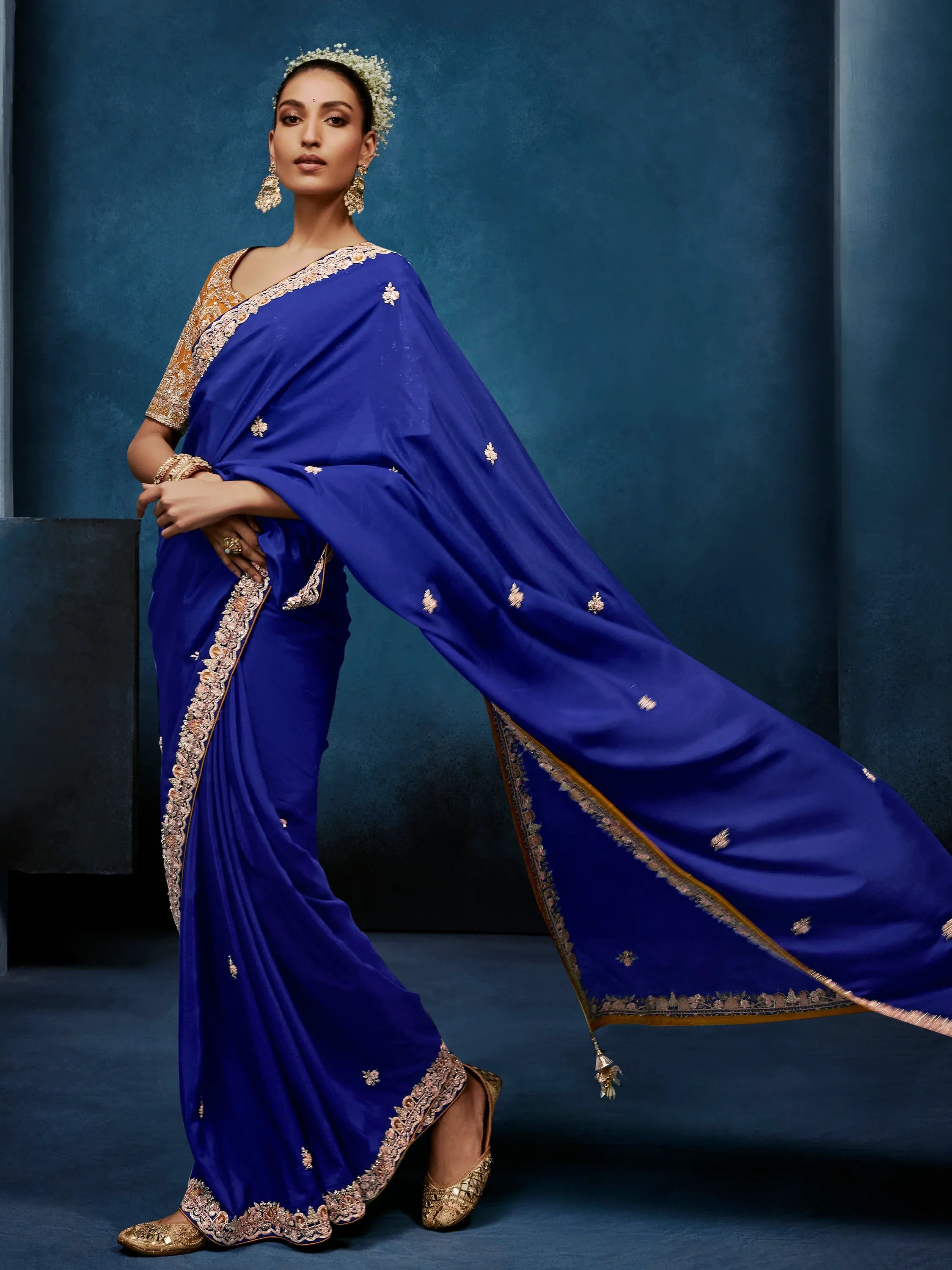 Noteworthy Blue Sequins Silk Traditional Saree With Blouse