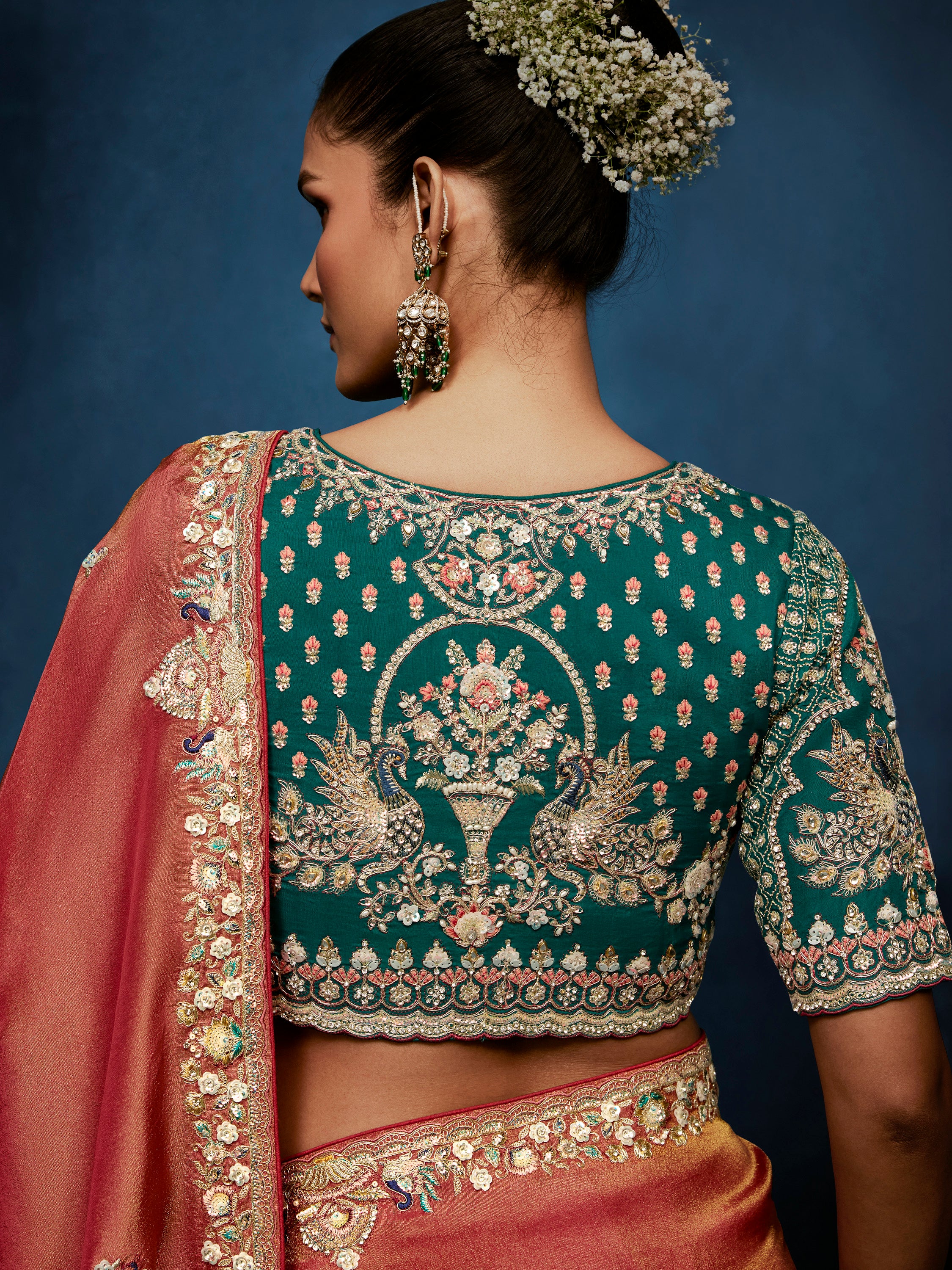 Regal Rust Orange Thread Work Silk Designer Saree With Blouse