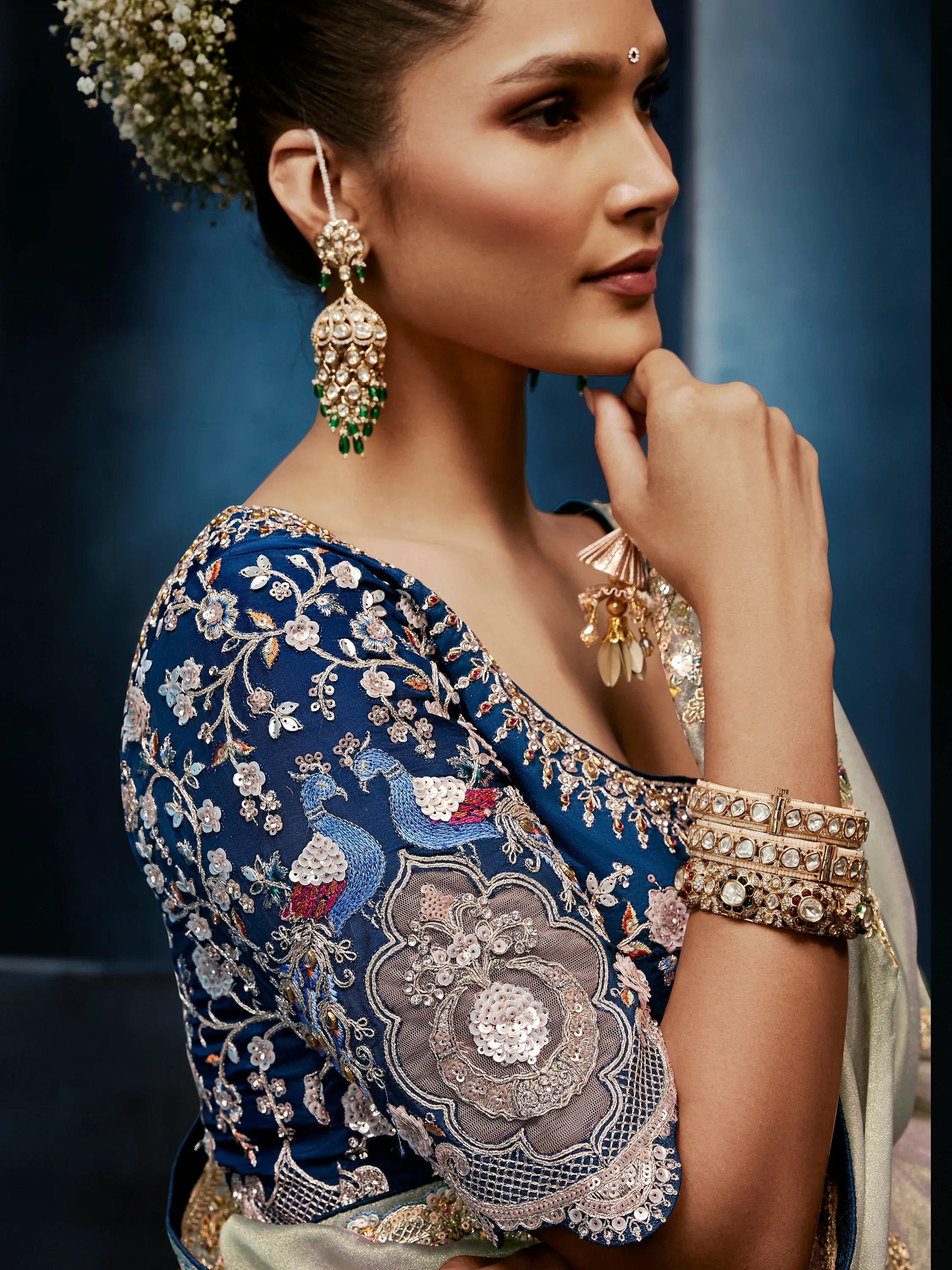 Magnificent Grey Sequins Silk Festive Wear Saree With Blouse