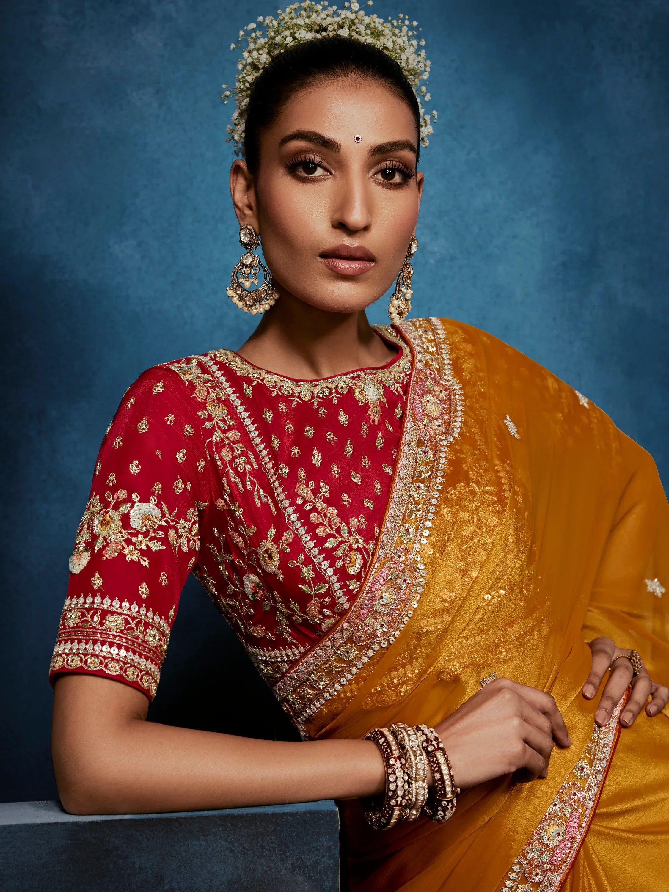 Rich Mustard Yellow Thread Work Silk Haldi Wear Saree With Blouse