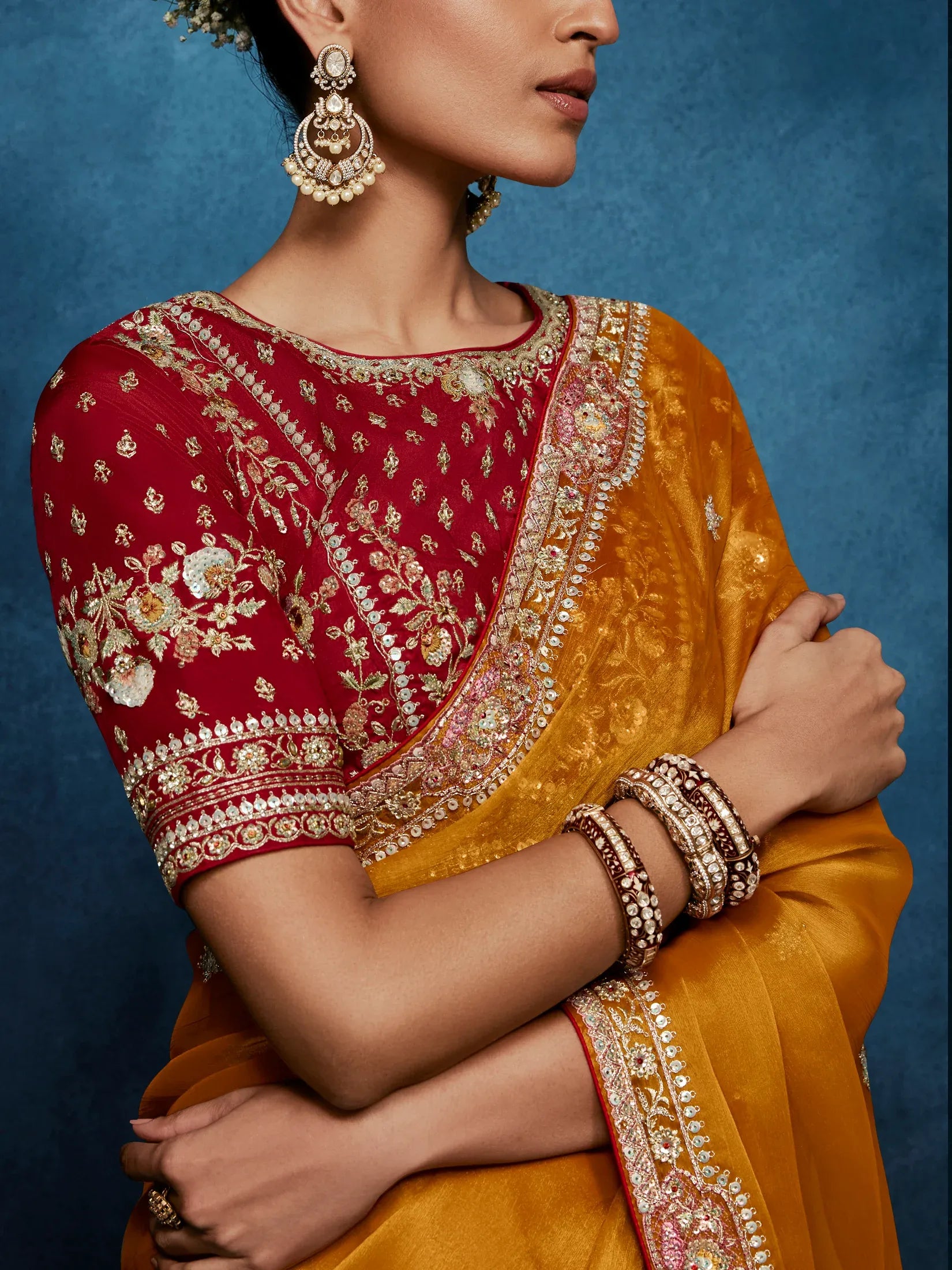 Rich Mustard Yellow Thread Work Silk Haldi Wear Saree With Blouse