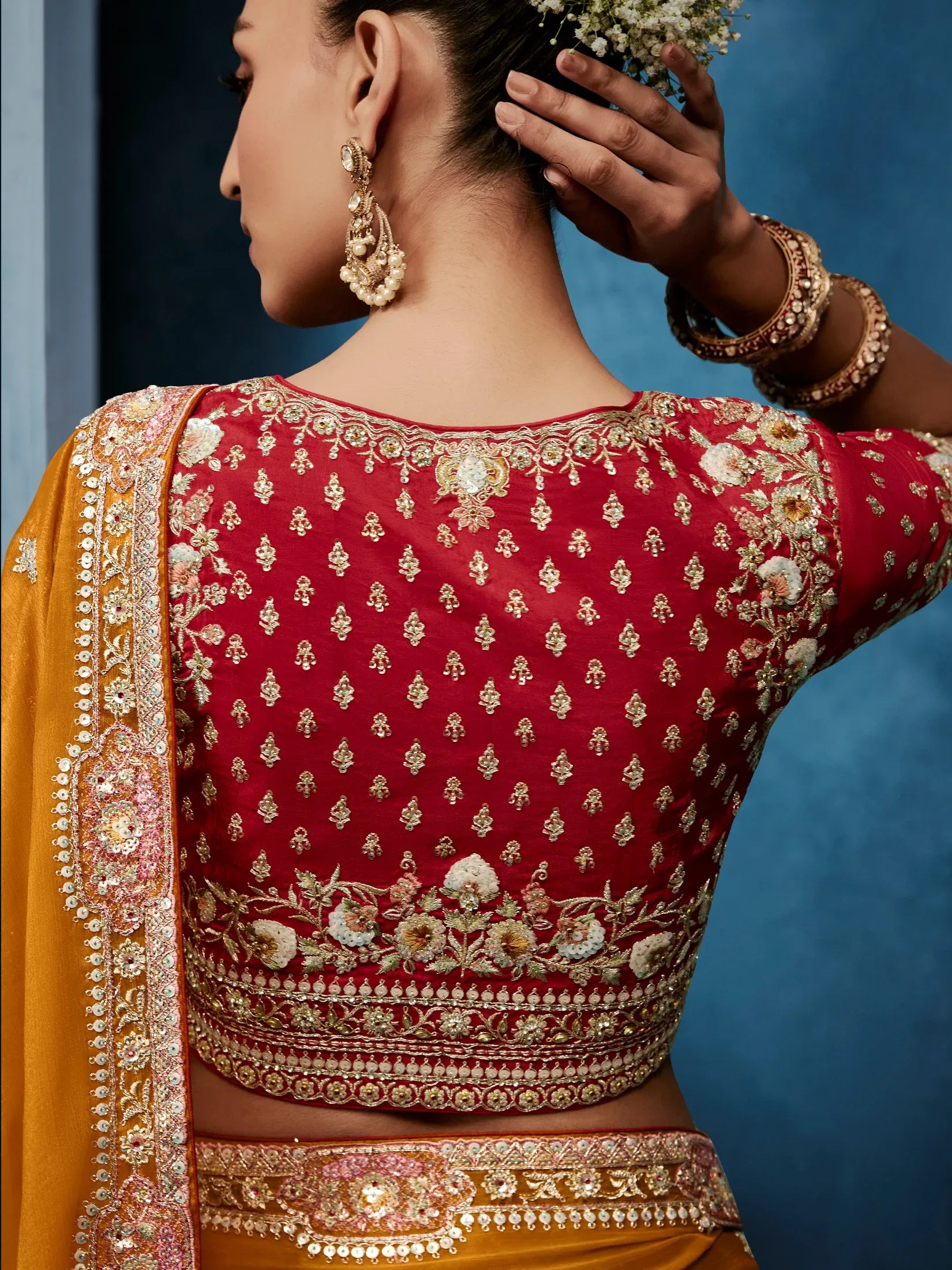 Rich Mustard Yellow Thread Work Silk Haldi Wear Saree With Blouse