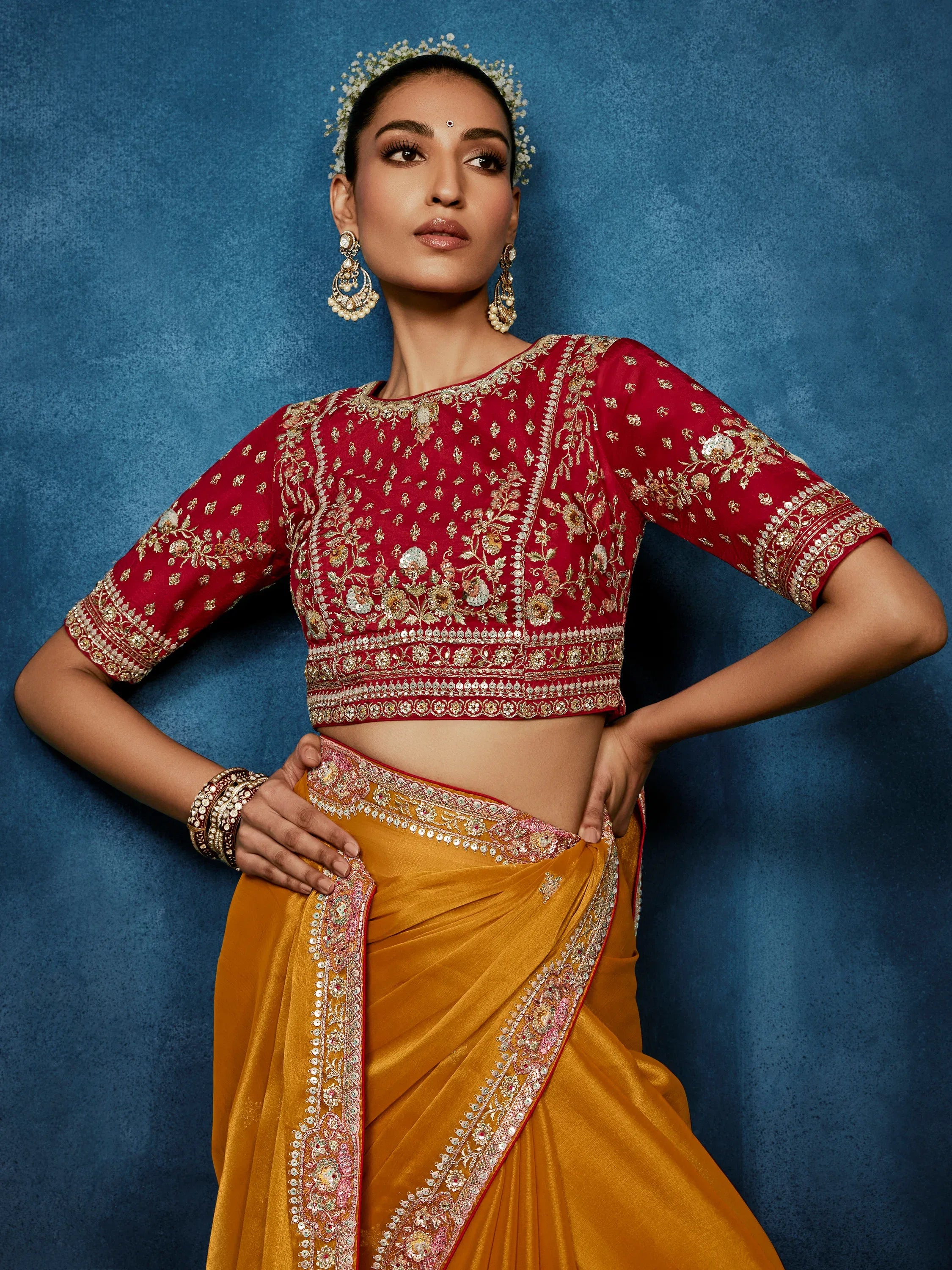 Rich Mustard Yellow Thread Work Silk Haldi Wear Saree With Blouse