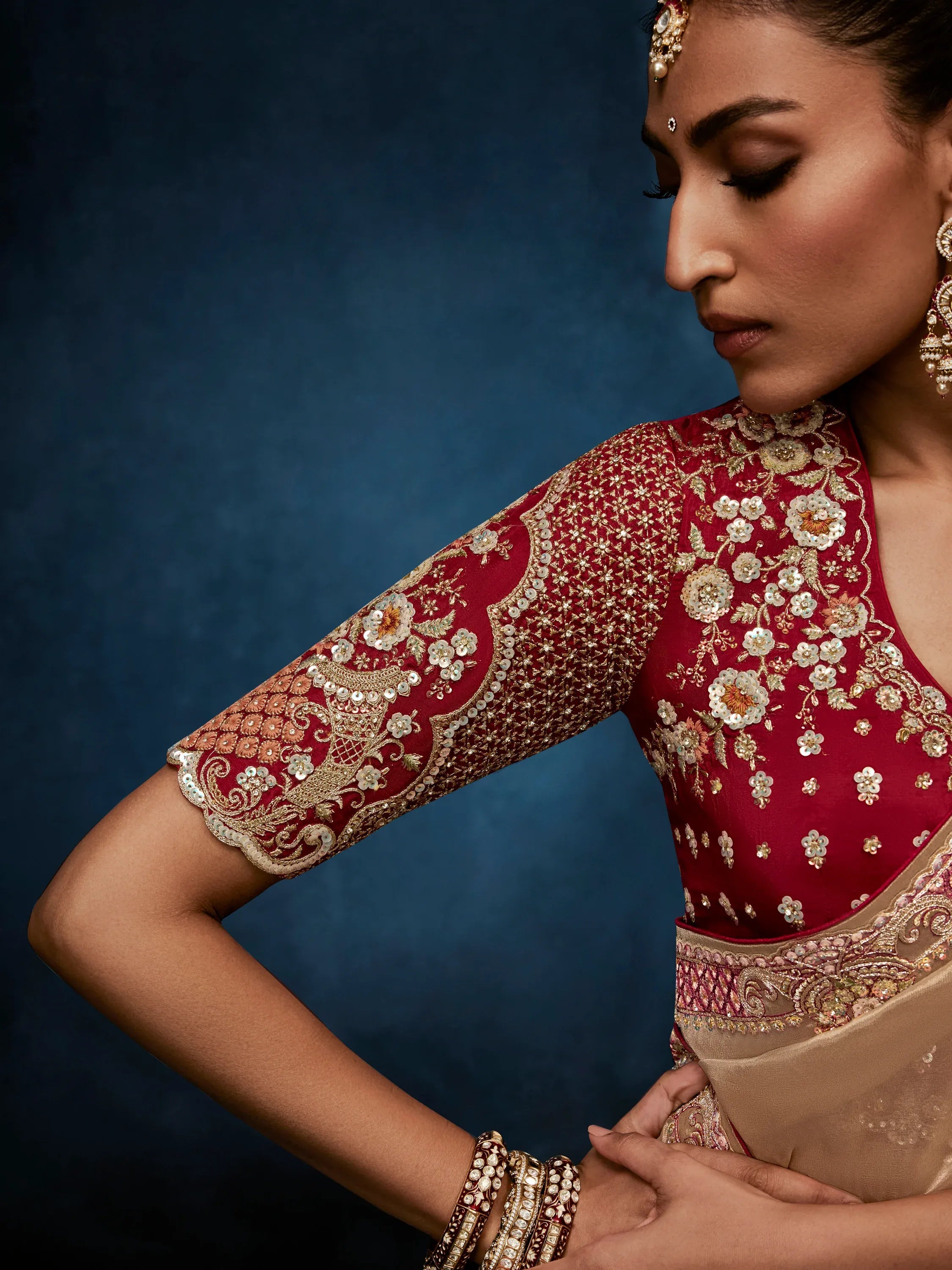 Charming Beige Embroidered Silk Reception Wear Saree With Blouse