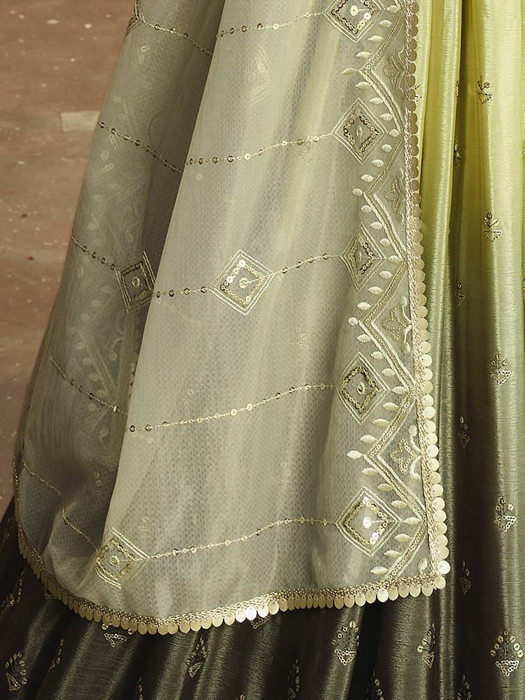 Outstanding Pista Green Shaded Sequins Lehenga With Embroidered Choli