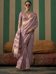 Lovely Mauve Handloom Weaving Silk Function Wear Saree With Blouse