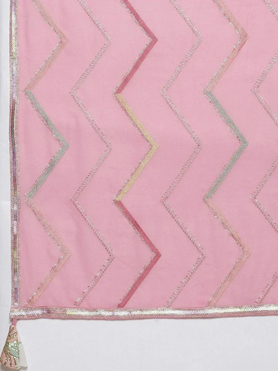 Pink ethnic dupatta with zigzag sequin embroidery and tassel detail