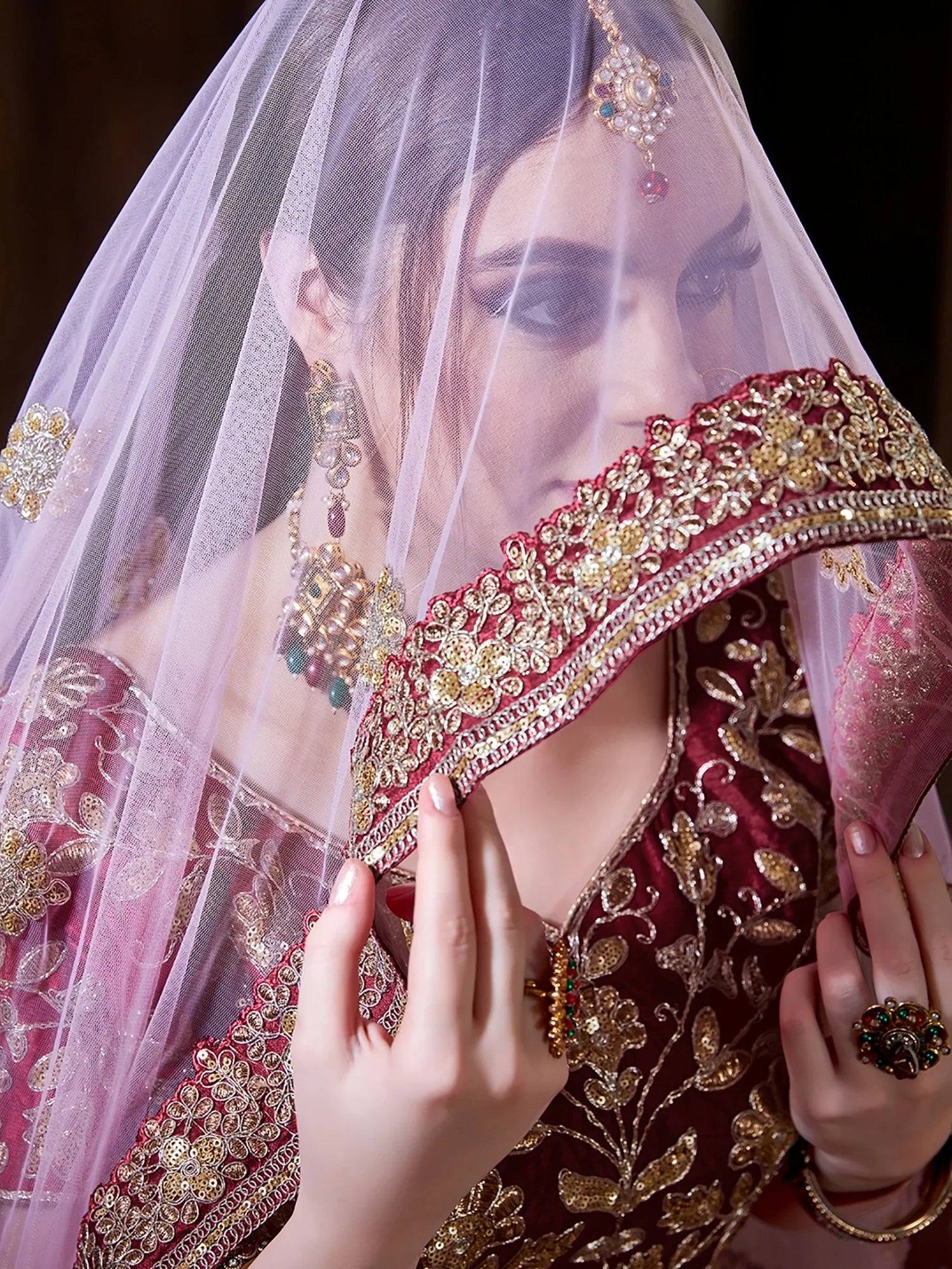 Awesome Maroon Embroidered Silk Wedding Wear Plus Size Lehenga Choli