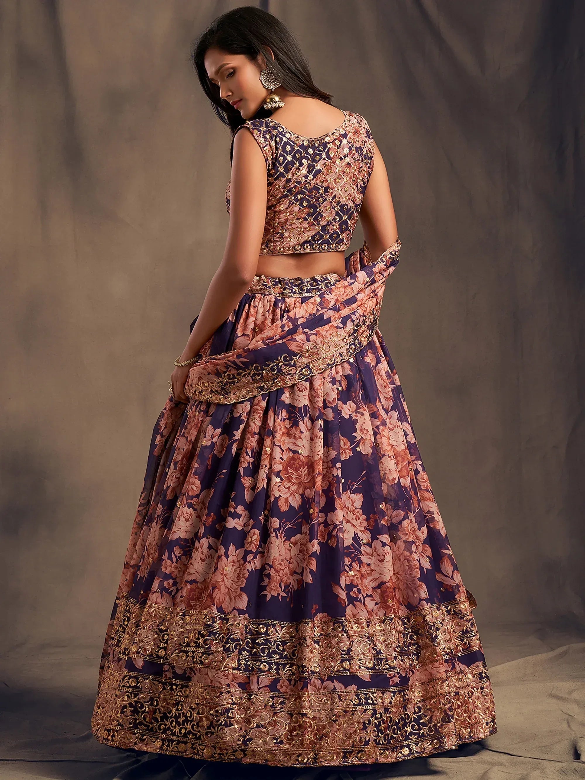 Precious Purple Printed Organza Wedding Wear Plus Size Lehenga Choli