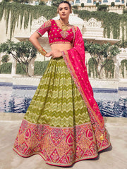 Dazzling Green Embroidered Organza Wedding Wear Lehenga Choli