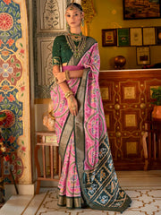 Striking Pink Patola Printed Traditional Silk Saree With Blouse