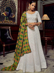 Wonderful White Sequins Georgette Sangeet Wear Lehenga Choli With Dupatta