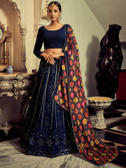 Excellent Navy Blue Thread Work Georgette Event Wear Lehenga Choli
