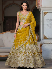 Incredible Yellow Zari Work Soft Net Bridesmaid Lehenga Choli