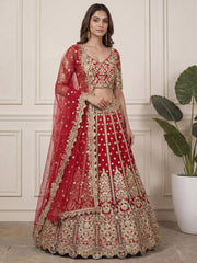 Outstanding Red Zari Embroidered Net Wedding Wear Lehenga Choli
