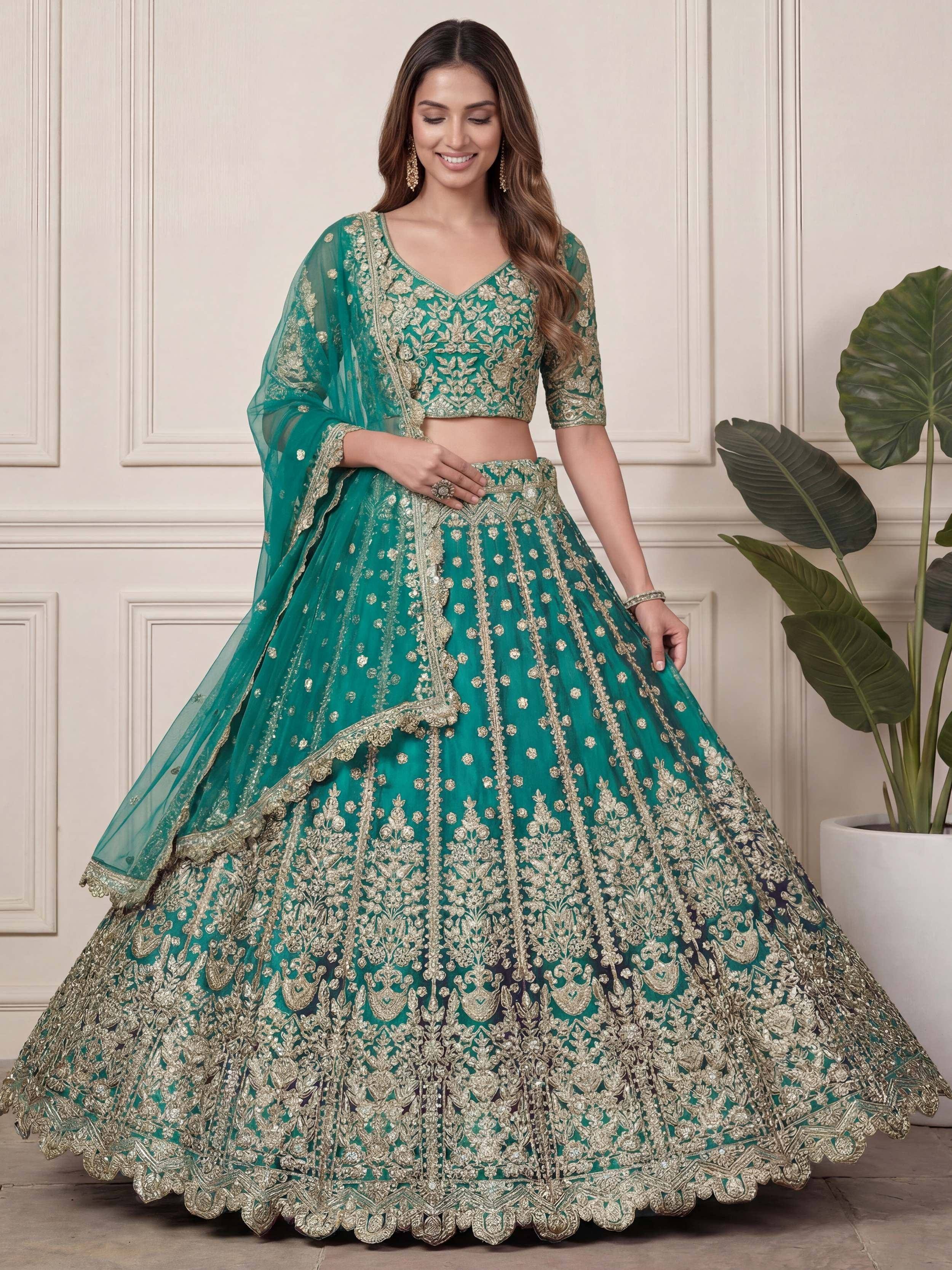 Beautiful Green Embroidered Soft Net Wedding Wear Lehenga Choli