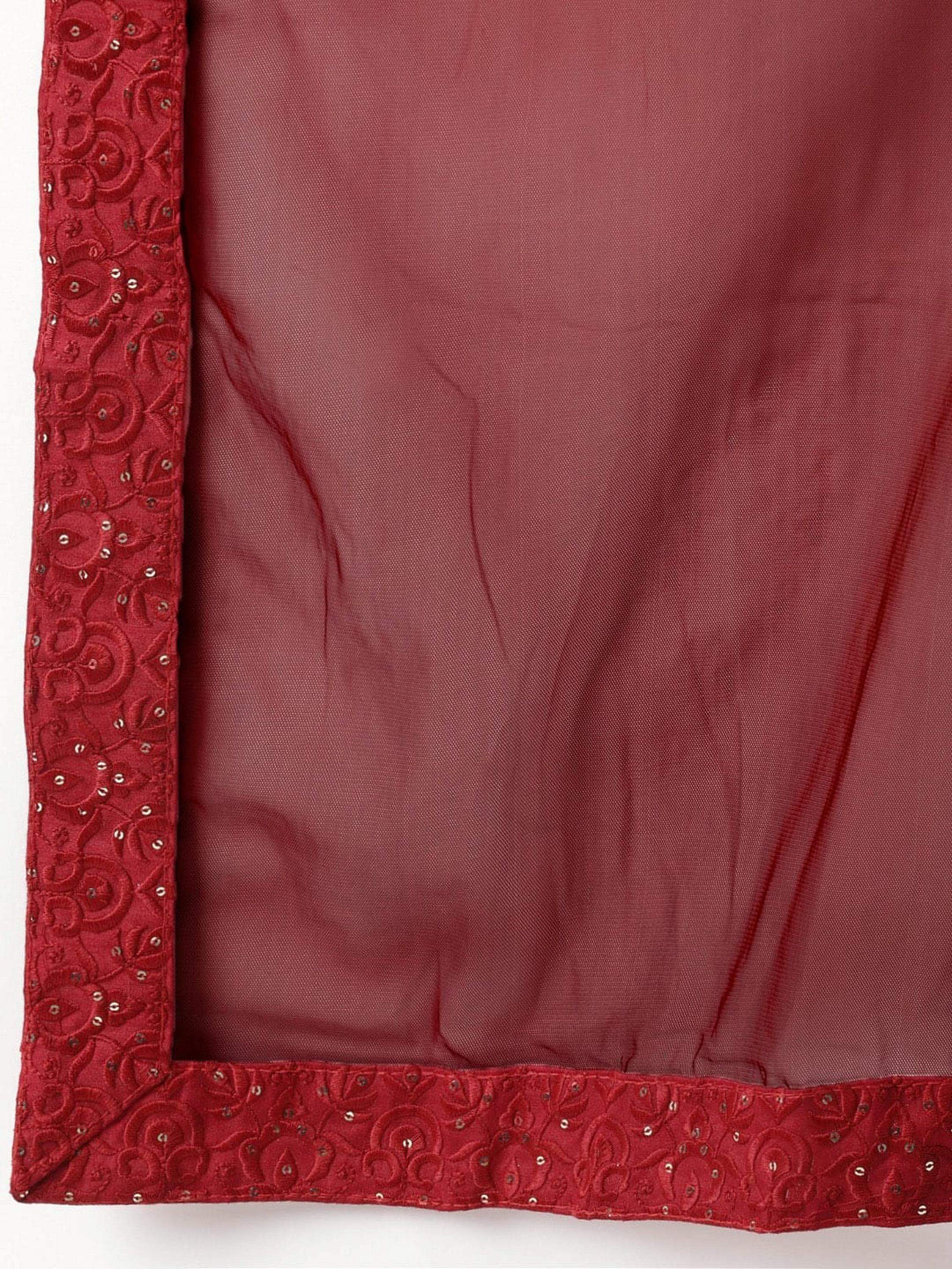 Amazing Maroon Thread Work Net Reception Wear Lehenga Choli With Dupatta