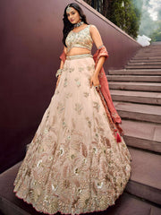 Outstanding Soft Beige Embroidered Silk Wedding Wear Lehenga Choli